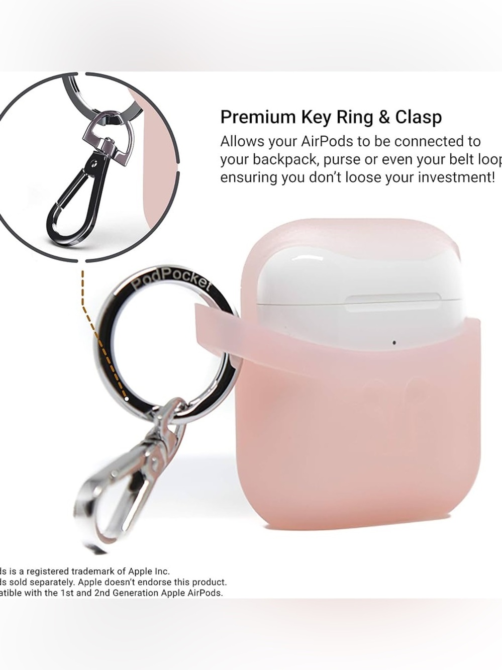 PodPocket Scoop Ash Pink AirPods Case